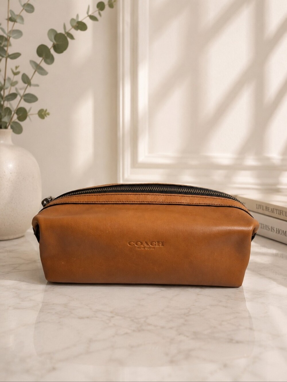 Coach Leather Dopp Kit Travel Toiletry Bag Saddle NWT Grooming Case 93436